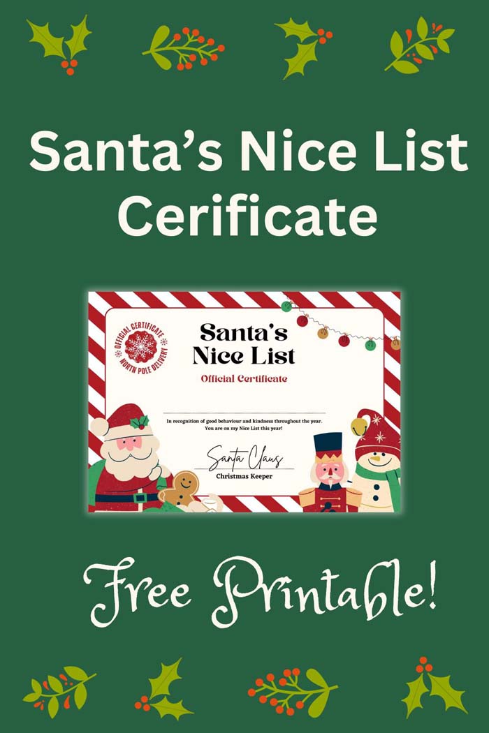 Free Printable Nice List Certificate From Santa