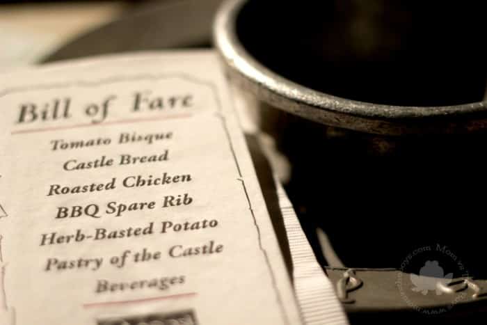 bill of fare medieval times