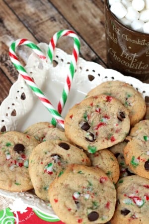 Chocolate Chip Candy Cane Cookies - Mom Vs The Boys