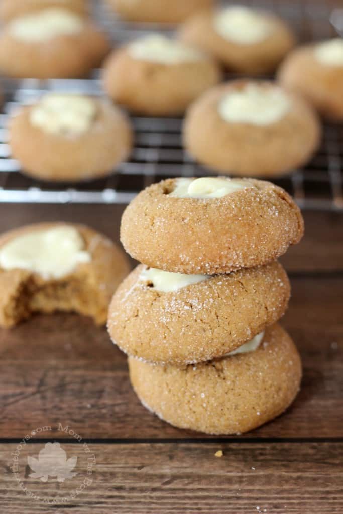 White Chocolate Gingerbread Thumbprint Cookies - Mom vs the Boys