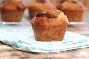 Reese's Monkey Muffins - Banana muffins with a chocolate peanut butter swirl