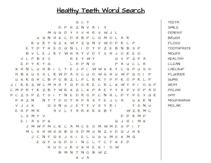 healthy teeth word search puzzle