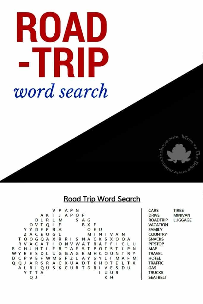 Are we there yet? Keep little ones busy in the back seat with this Road Trip Word Search for kids - Mom vs the Boys