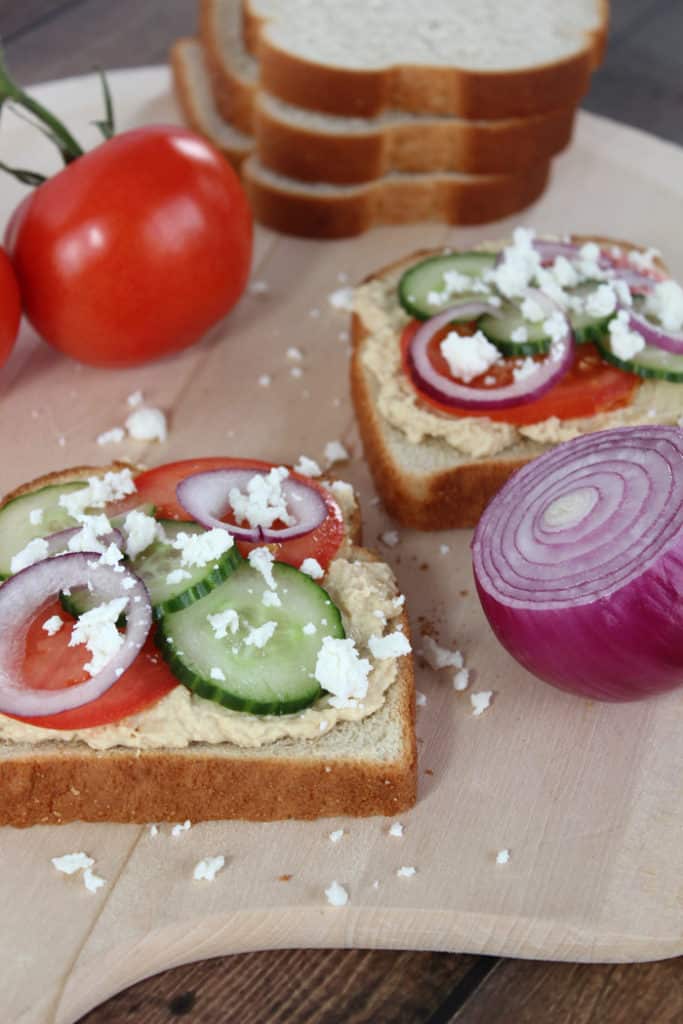 Open Faced Mediterranean Hummus Toast - Mom vs the Boys