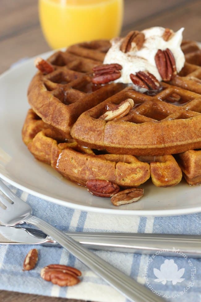 pumpkin waffles with whipped cream