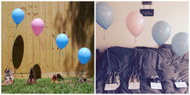 baby boy gender reveal with balloons