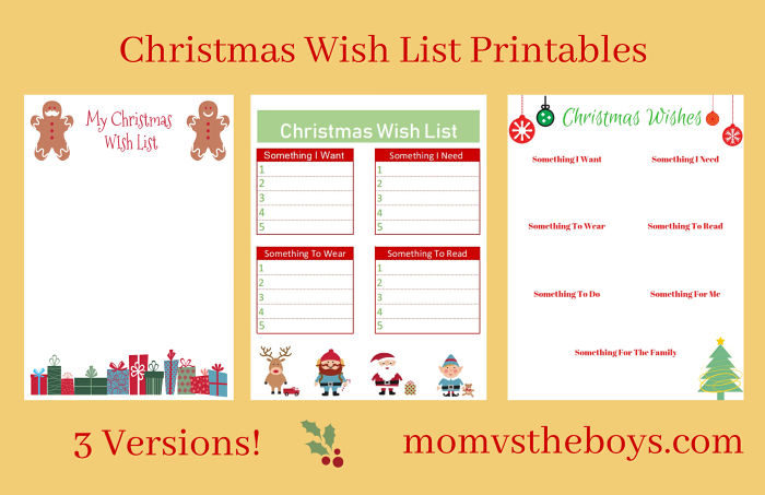 Christmas Wish List Printables - 3 Versions – Mom vs the Boys