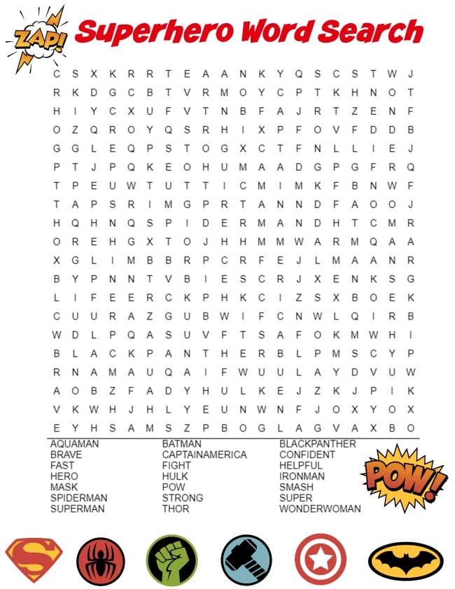 Superhero Word Search Puzzle – Mom vs the Boys