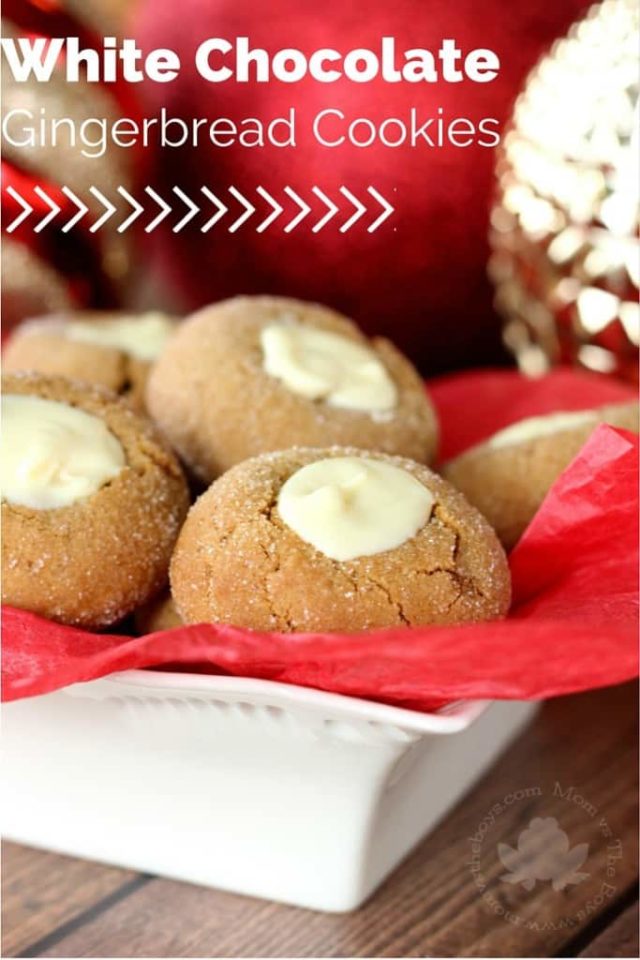 White Chocolate Gingerbread Thumbprint Cookies - Mom vs the Boys