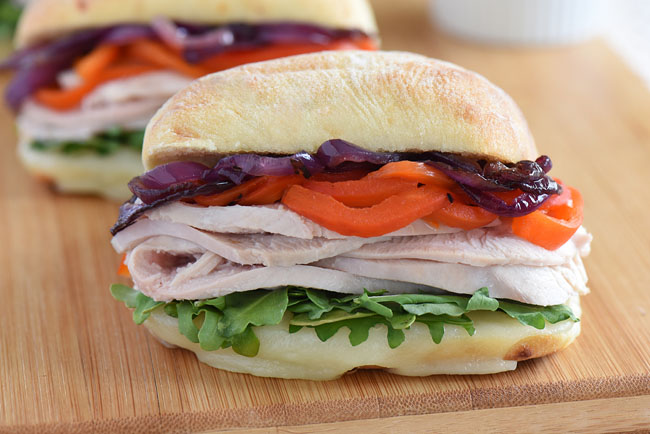 poached turkey and roast veggie sandwich