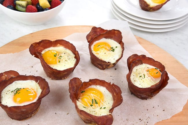 turkey bacon and egg breakfast cups on parchment