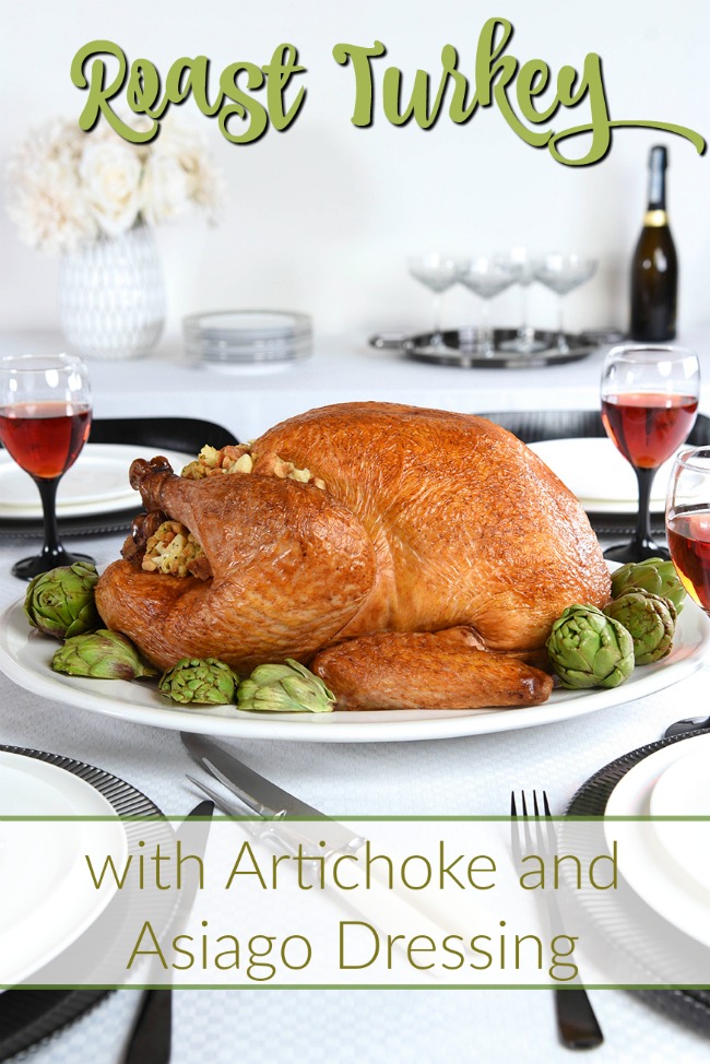 roast turkey with artichoke and asiago dressing