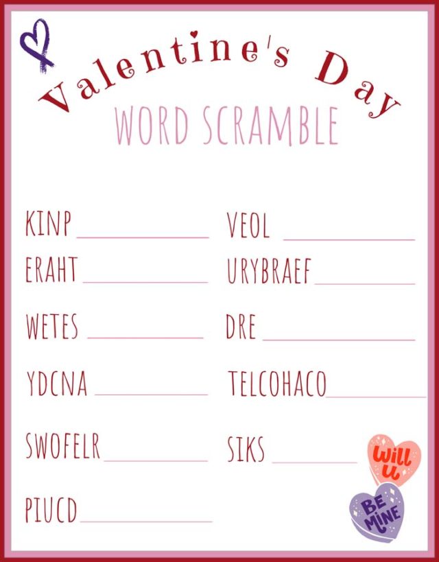 Valentine's Day Word Scramble – Mom vs the Boys