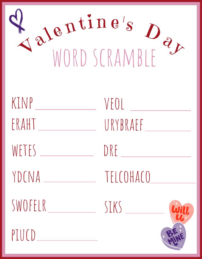 Valentines Day Word Scramble 
