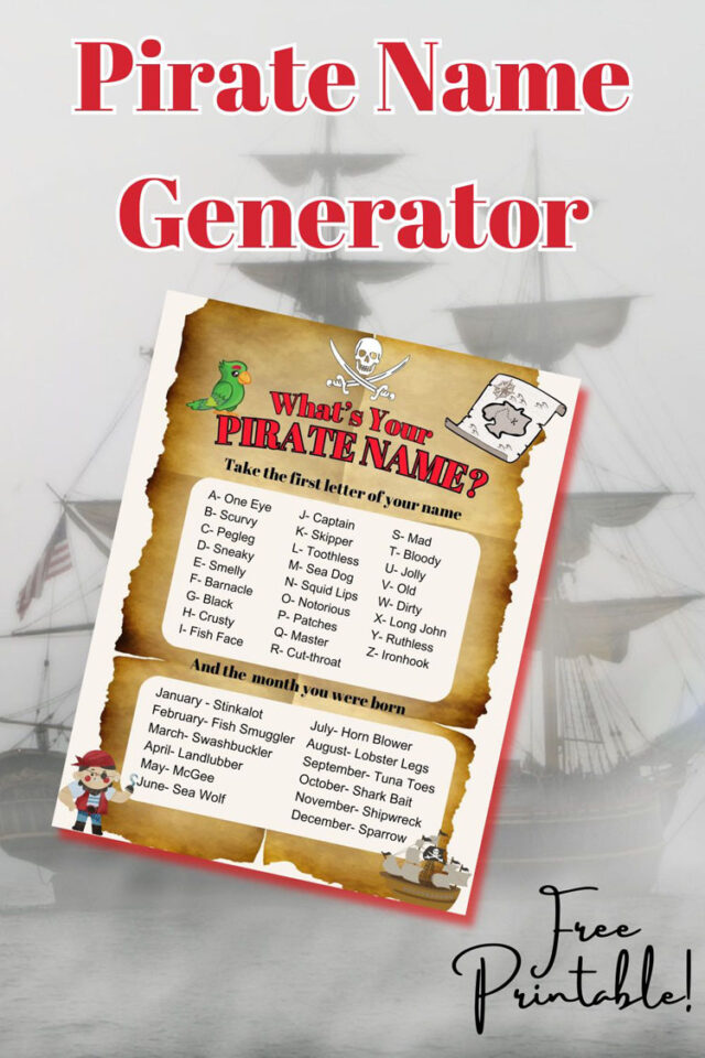 Pirate Name Generator Printable – Mom vs the Boys