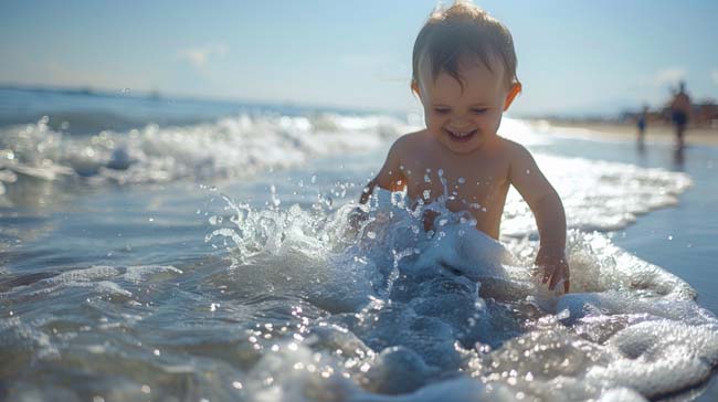 baby in ocean